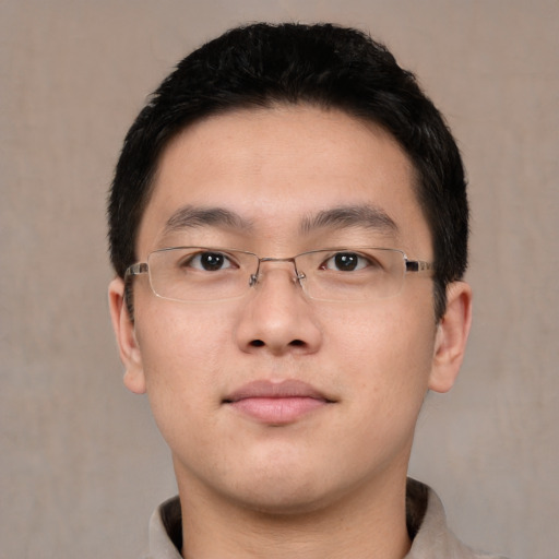 Neutral asian young-adult male with short  brown hair and brown eyes