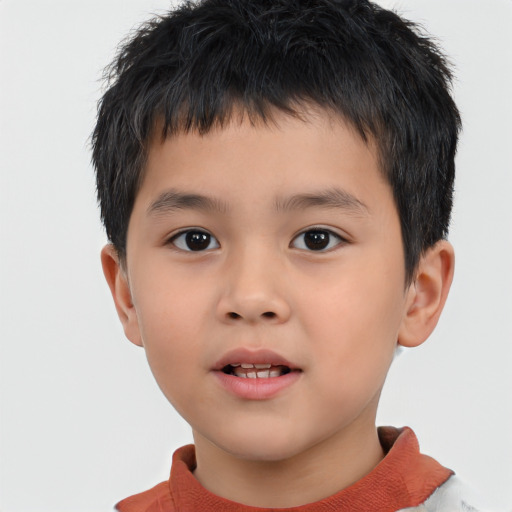 Neutral asian child male with short  brown hair and brown eyes