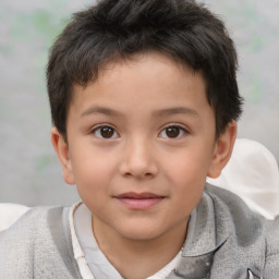 Joyful white child male with short  brown hair and brown eyes