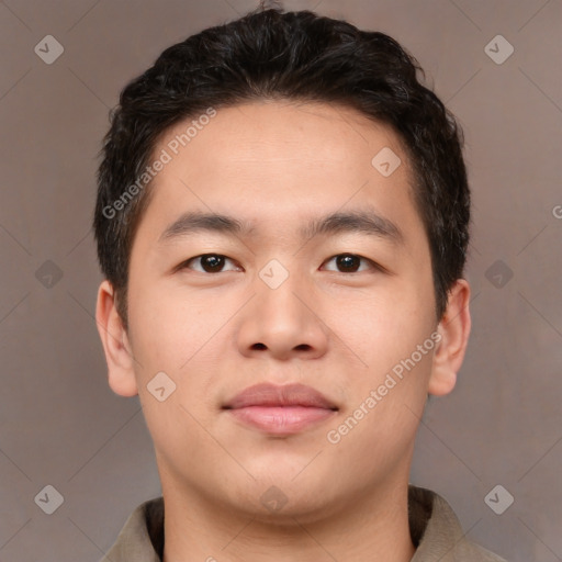 Neutral asian young-adult male with short  brown hair and brown eyes