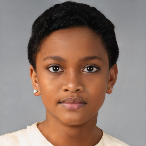 Neutral black child female with short  brown hair and brown eyes