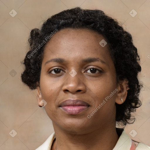 Neutral black young-adult female with short  brown hair and brown eyes