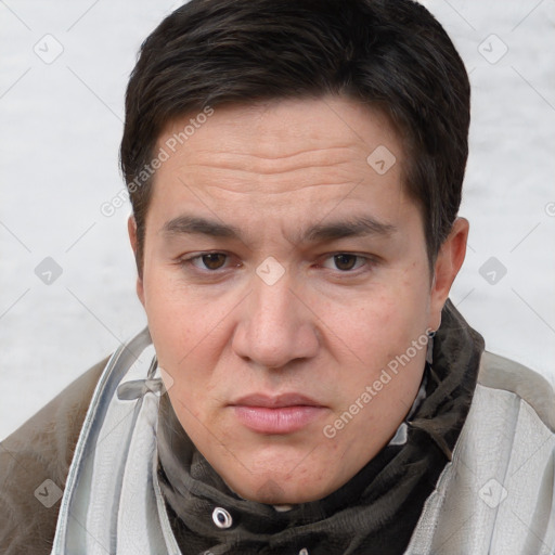 Neutral white adult male with short  brown hair and brown eyes