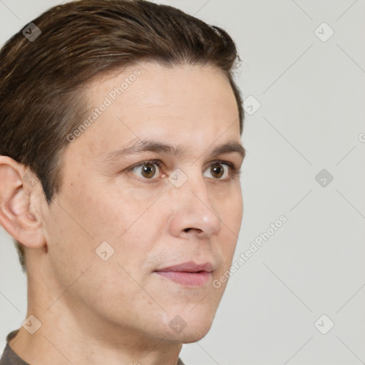 Neutral white adult male with short  brown hair and brown eyes