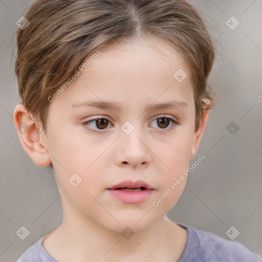 Neutral white child female with short  brown hair and brown eyes