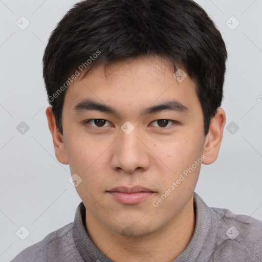 Neutral asian young-adult male with short  brown hair and brown eyes