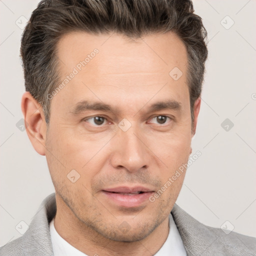 Neutral white adult male with short  brown hair and brown eyes