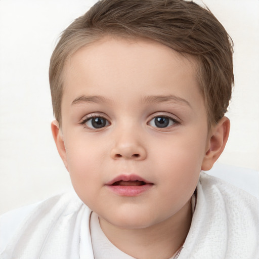 Neutral white child female with short  brown hair and brown eyes