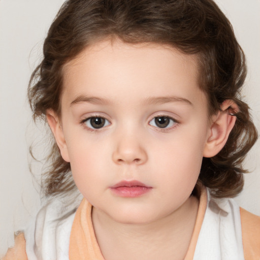 Neutral white child female with medium  brown hair and brown eyes