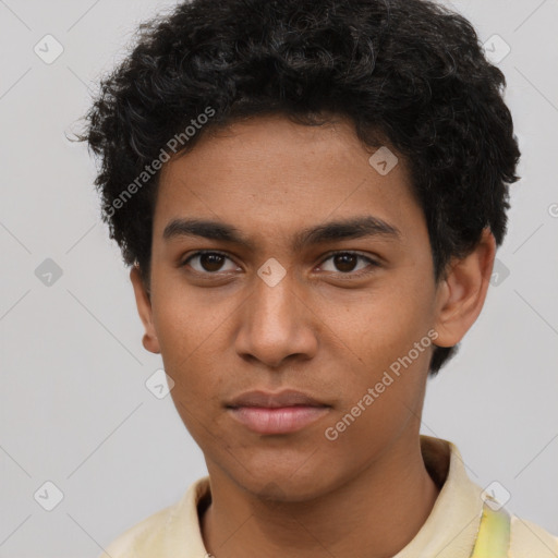 Neutral latino young-adult male with short  brown hair and brown eyes