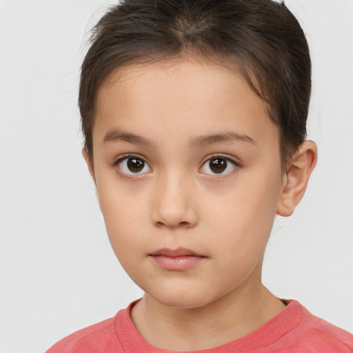 Neutral white child female with short  brown hair and brown eyes