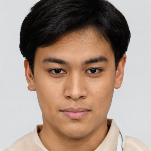 Neutral asian young-adult male with short  brown hair and brown eyes