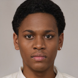 Neutral black young-adult male with short  brown hair and brown eyes