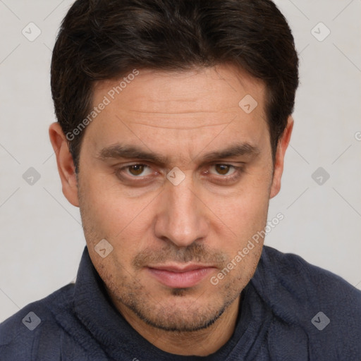 Neutral white adult male with short  brown hair and brown eyes