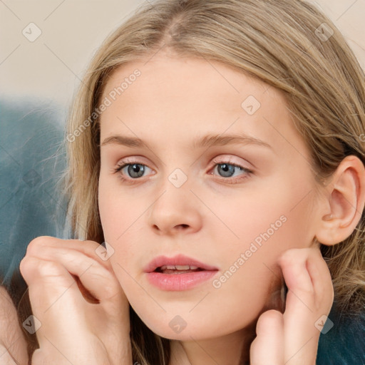 Neutral white child female with long  brown hair and brown eyes