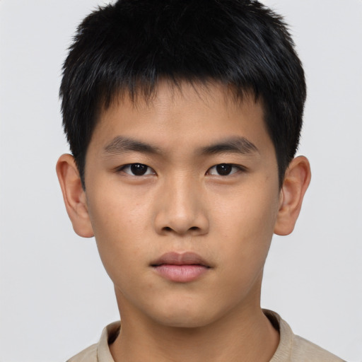 Neutral asian young-adult male with short  brown hair and brown eyes