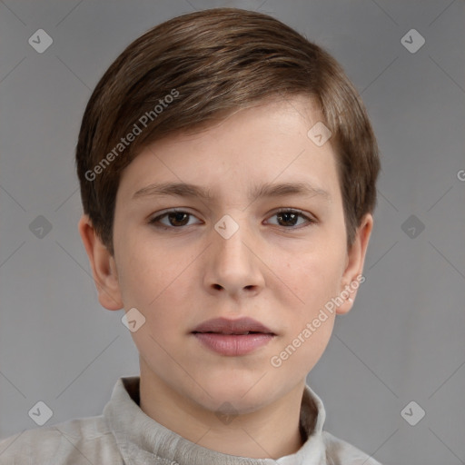 Neutral white young-adult female with short  brown hair and brown eyes