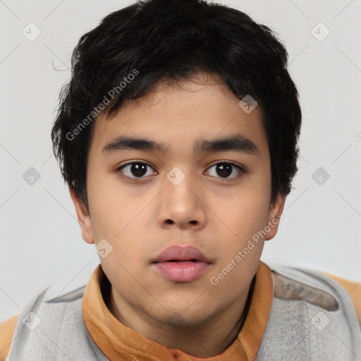 Neutral latino child male with short  black hair and brown eyes