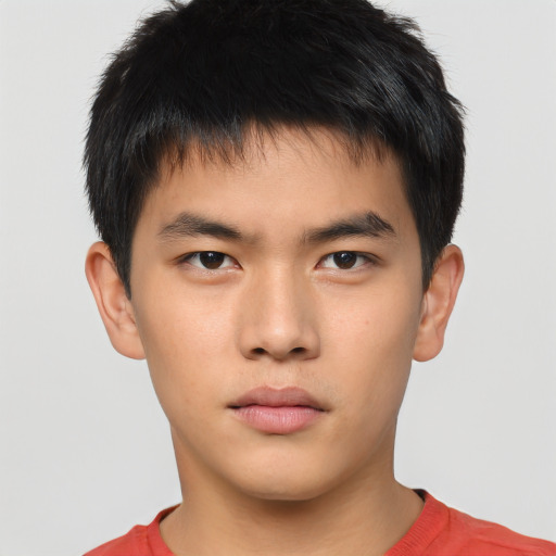 Neutral asian young-adult male with short  brown hair and brown eyes