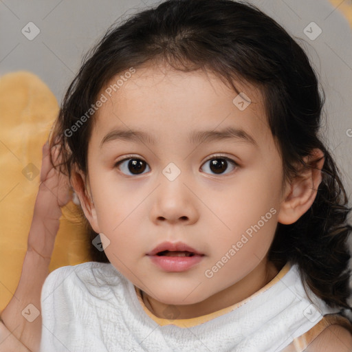 Neutral white child female with medium  brown hair and brown eyes