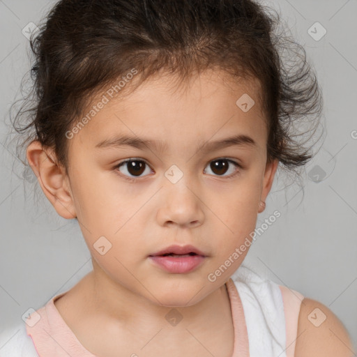 Neutral white child female with medium  brown hair and brown eyes