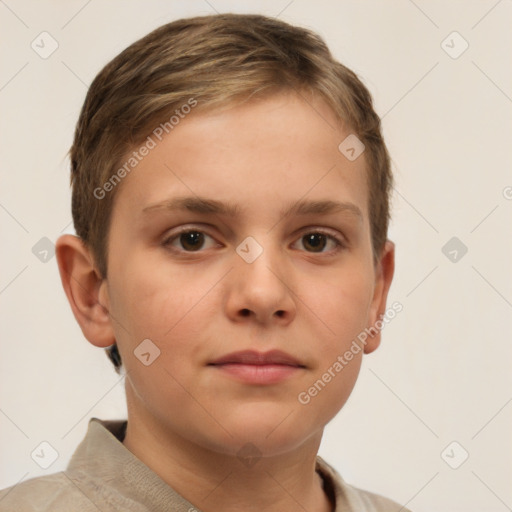 Neutral white child female with short  brown hair and brown eyes