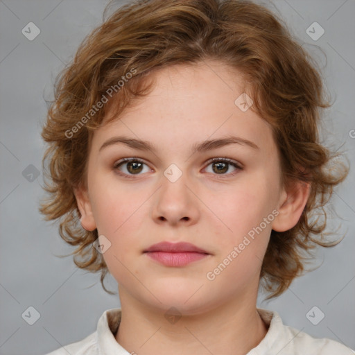 Neutral white child female with medium  brown hair and brown eyes