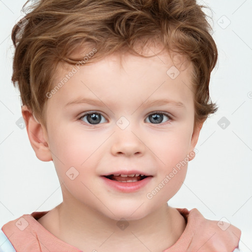 Joyful white child male with short  brown hair and brown eyes