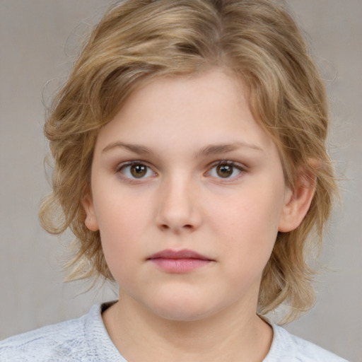 Neutral white child female with medium  brown hair and brown eyes