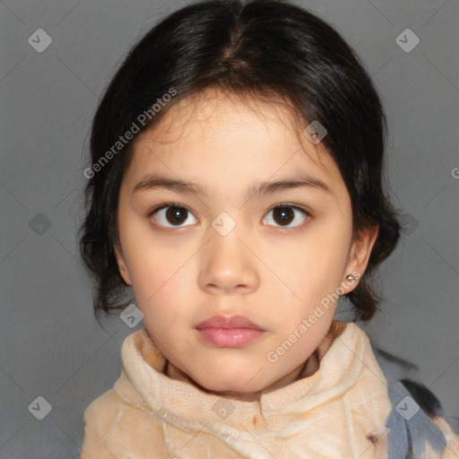 Neutral white child female with medium  brown hair and brown eyes