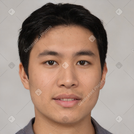 Neutral asian young-adult male with short  black hair and brown eyes