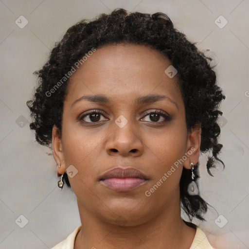 Neutral black young-adult female with short  brown hair and brown eyes