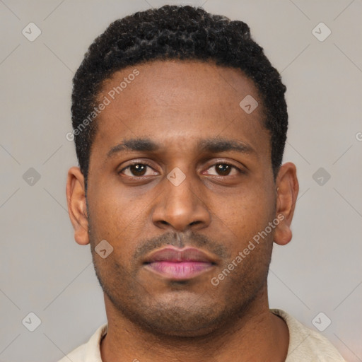 Neutral latino young-adult male with short  brown hair and brown eyes