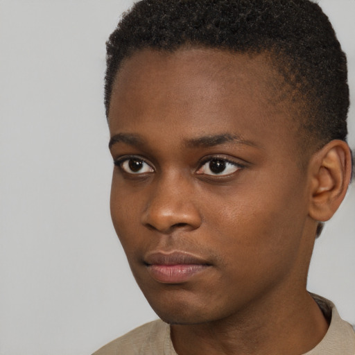 Neutral black young-adult male with short  brown hair and brown eyes