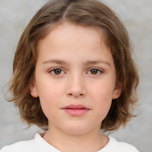 Neutral white child female with medium  brown hair and brown eyes