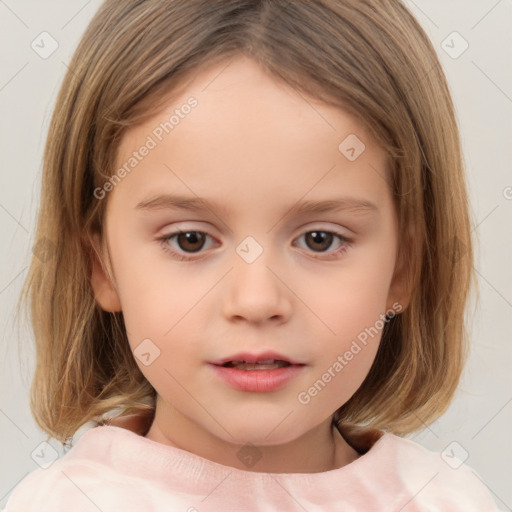 Neutral white child female with medium  brown hair and brown eyes