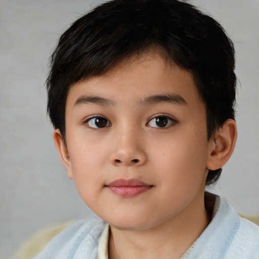 Neutral asian child female with short  brown hair and brown eyes