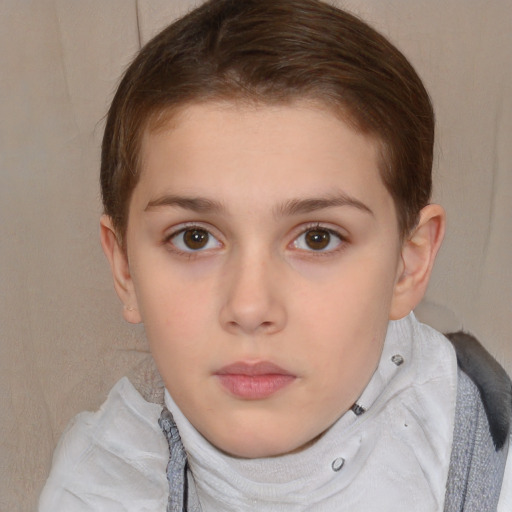 Neutral white child female with short  brown hair and brown eyes