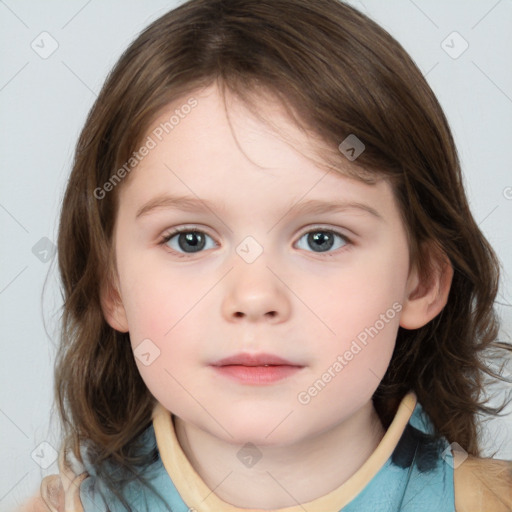 Neutral white child female with medium  brown hair and brown eyes