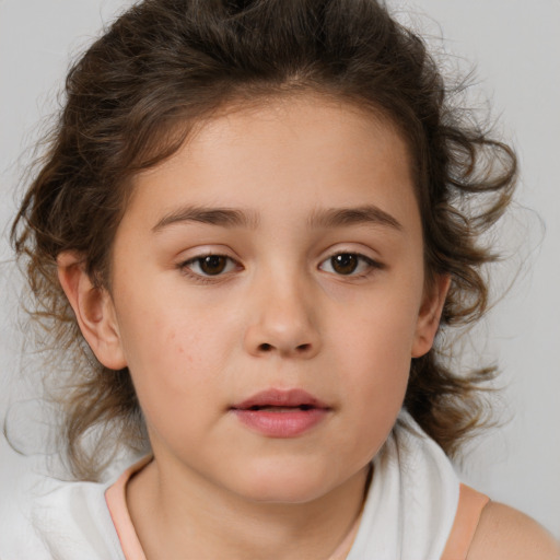 Neutral white child female with medium  brown hair and brown eyes