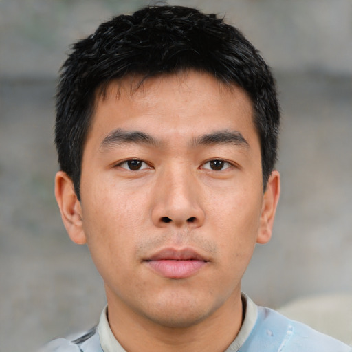 Neutral asian young-adult male with short  black hair and brown eyes