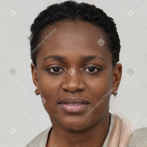 Neutral black young-adult female with short  brown hair and brown eyes