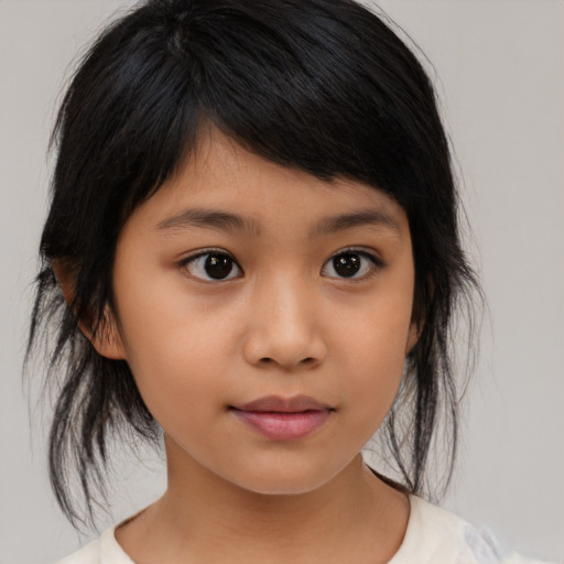 Neutral asian child female with medium  brown hair and brown eyes