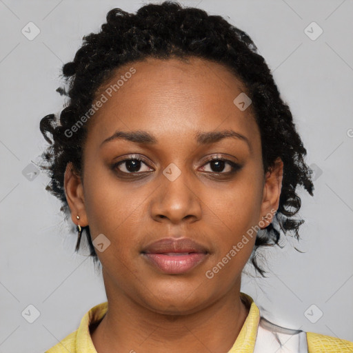 Neutral black young-adult female with short  black hair and brown eyes