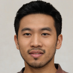 Neutral asian young-adult male with short  black hair and brown eyes