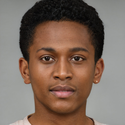 Neutral black young-adult male with short  brown hair and brown eyes