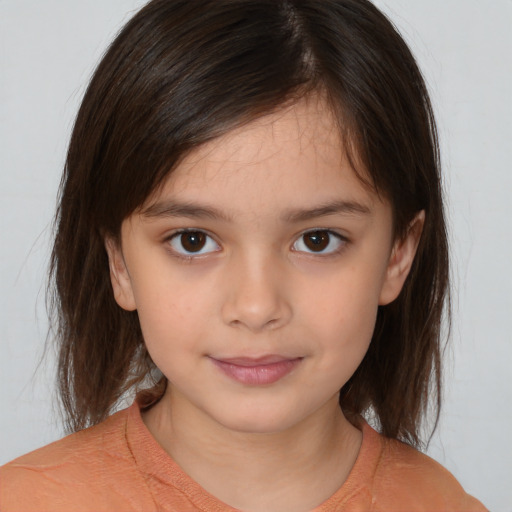 Neutral white child female with medium  brown hair and brown eyes