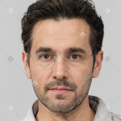 Neutral white adult male with short  brown hair and brown eyes