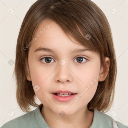 Neutral white child female with medium  brown hair and brown eyes