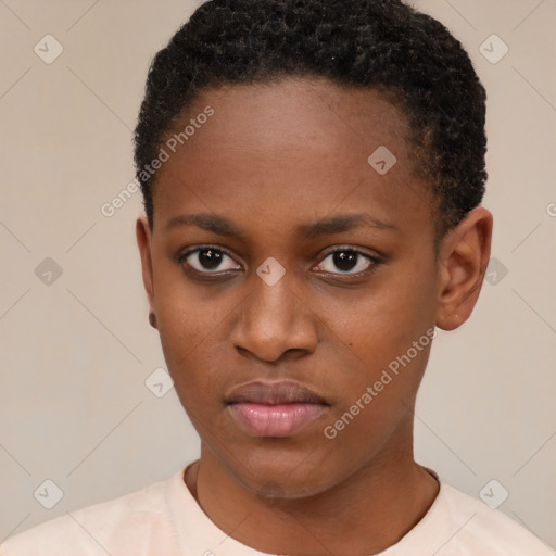 Neutral black young-adult female with short  brown hair and brown eyes